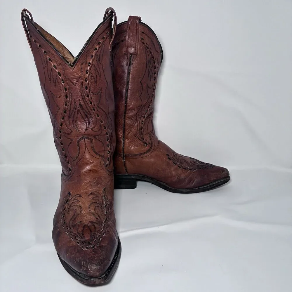 Dan Post Mens Size 9EW DP26644 VTG Phoenix Brown Leather Western Cowboy Boots